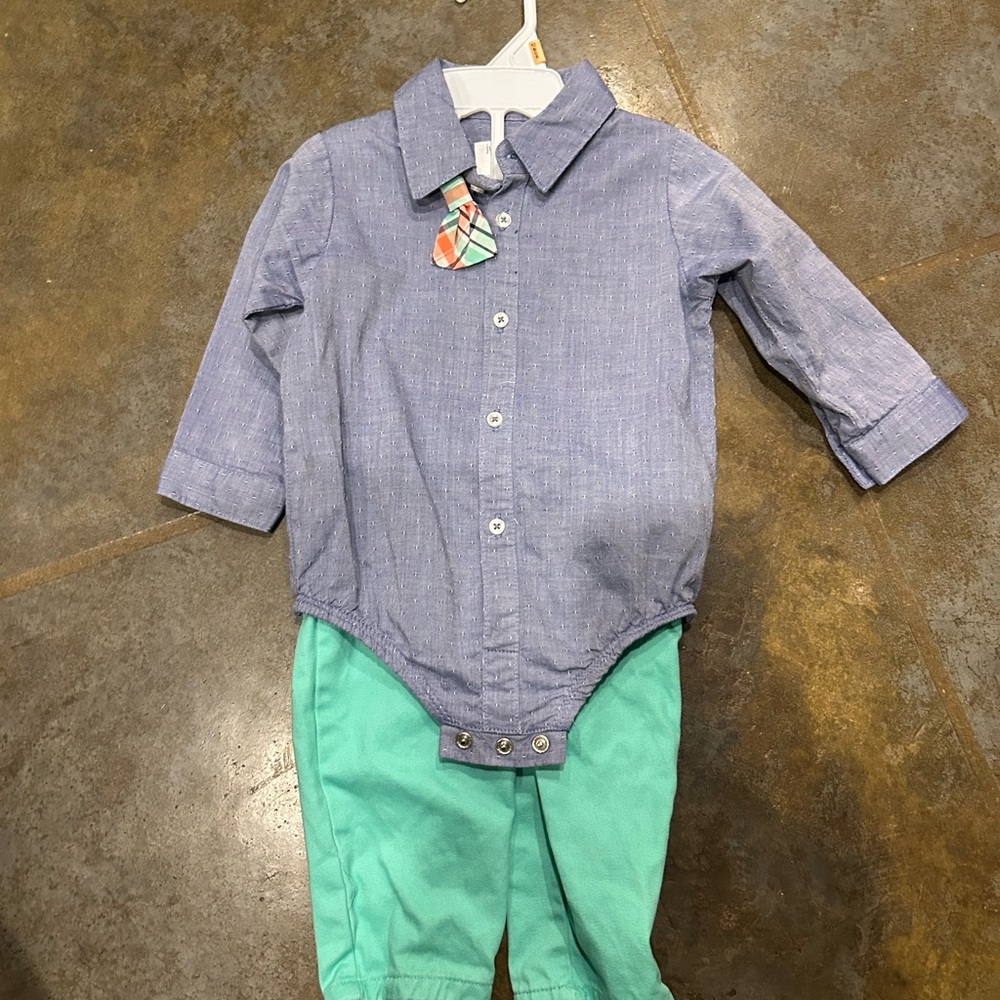 Carter's Blue Button-Up Shirt with Plaid Accent